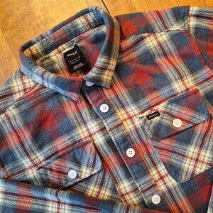 RVCA Thatll Work Flannel Shirt Mens Medium Indigo Plaid Regular Fit Button Up